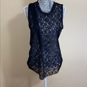 Black Sleeveless Lace Top Size Medium